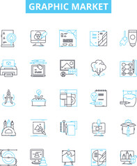 Graphic market vector line icons set. Graphic, Design, Market, Printing, Graphic Art, Illustration, Advertising illustration outline concept symbols and signs