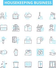 Housekeeping business vector line icons set. Housekeeping, Business, Cleaning, Maid, Service, Housekeeper, Management illustration outline concept symbols and signs
