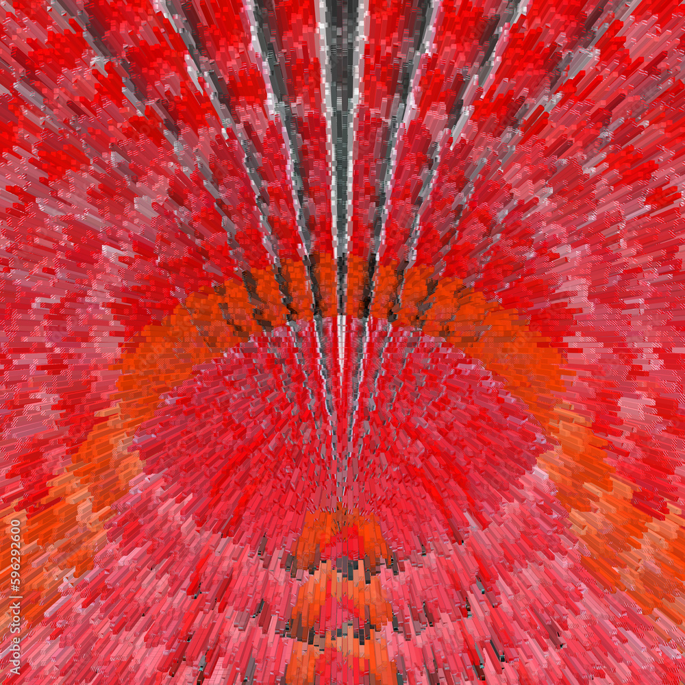 Poster red and scarlet concentric pattern and design on black background