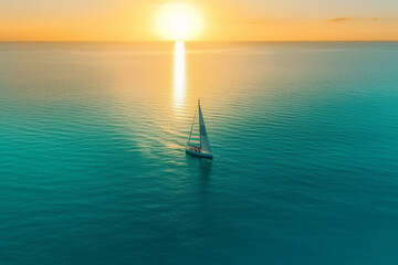 Sailing Boat on the calm turquoise sea, generative IA