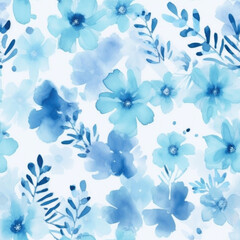 Blue floral watercolor seamless pattern. Generative AI background