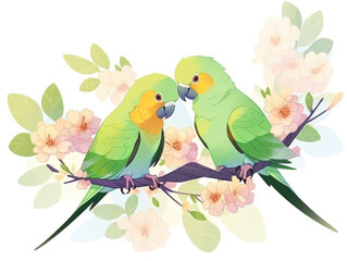 Pair of parrots. Generative AI illustration