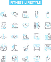 Fitness lifestyle vector line icons set. Workout, Exercise, Nutrition, Wellness, Healthy, Active, Habits illustration outline concept symbols and signs