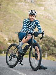 Cycling is my passion. Full length portrait of a handsome mature man cycling outdoors.