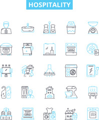 Hospitality vector line icons set. hospitality, accommodation, service, reception, amenities, courtesy, hosting illustration outline concept symbols and signs