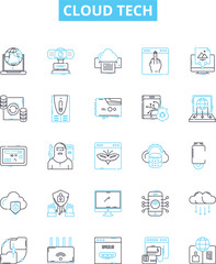 cloud tech vector line icons set. cloud, tech, computing, storage, infrastructure, platform, hosting illustration outline concept symbols and signs