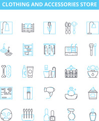 Fototapeta premium Clothing and Accessories Store vector line icons set. Apparel, Accessories, Clothing, Store, Footwear, Garments, Shoes illustration outline concept symbols and signs