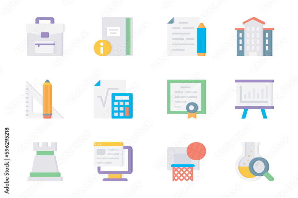 Fototapete academy 3d icons set. pack flat pictograms of backpack, notebook, homework, university, pencil and r
