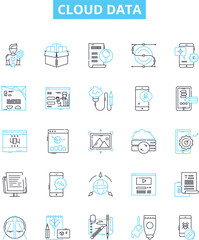 Cloud data vector line icons set. Cloud, Data, Storage, Platform, Computing, Backup, Virtualization illustration outline concept symbols and signs