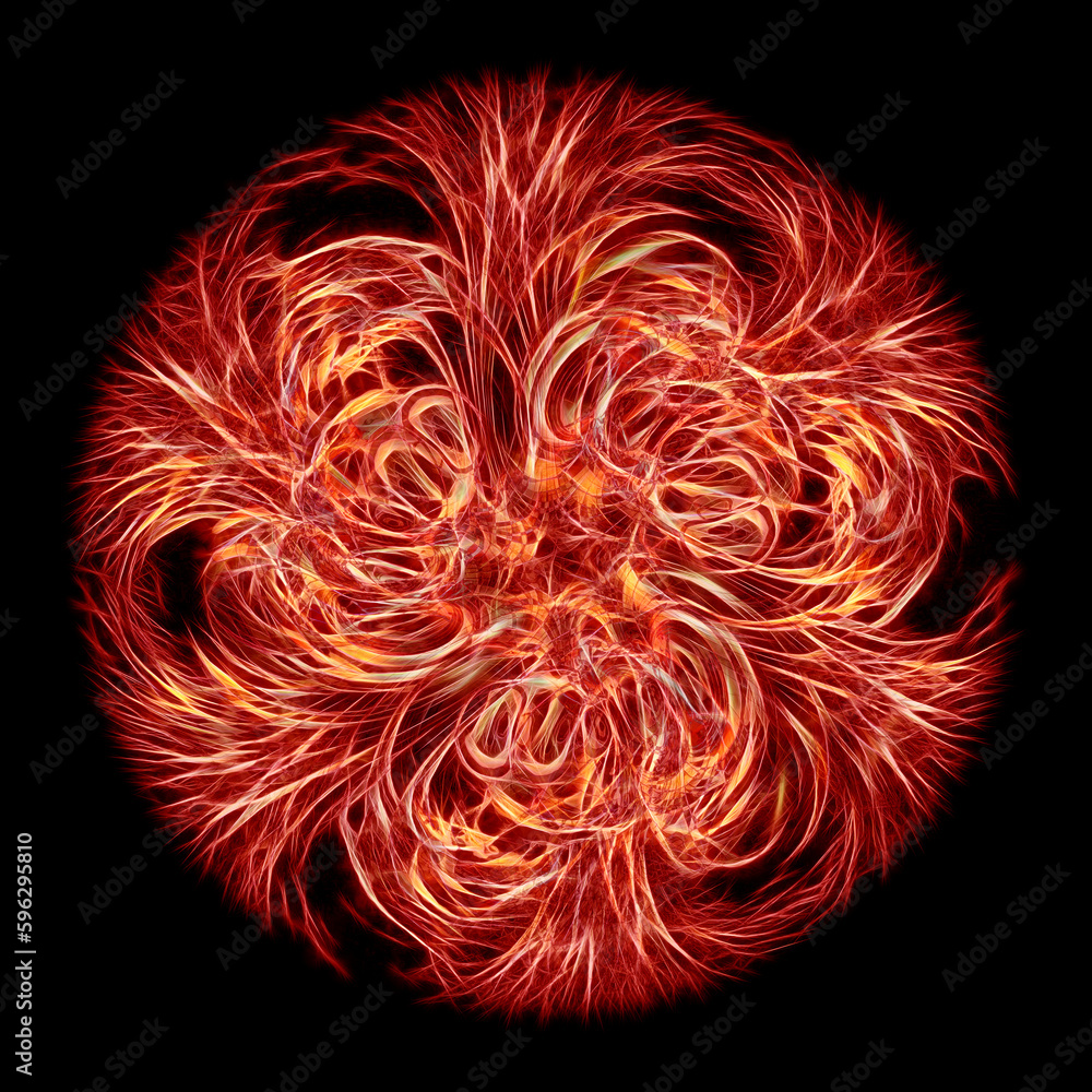 Aufkleber spirograph style colourful pattern and design in red colours on a plain black background