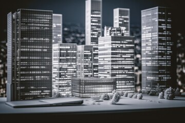 monochromatic cityscape at night with dramatic contrast. Generative AI