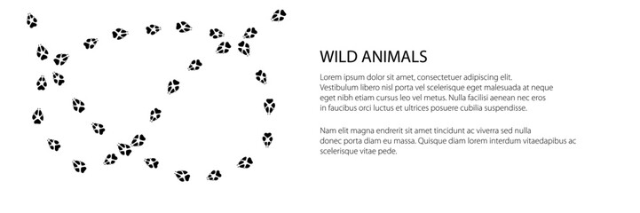 Trace of forest animal banner, fox mammal footprint, vector illustration