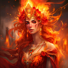 Obraz na płótnie Canvas Goddess of Fire. Fire element woman. Generative AI, non-existent person