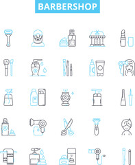 Barbershop vector line icons set. Barber, Haircut, Shave, Salon, Beard, Trim, Cut illustration outline concept symbols and signs
