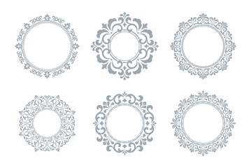 Set of decorative frames Elegant vector element for design in Eastern style, place for text. Floral gray and white borders. Lace illustration for invitations and greeting cards