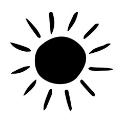 Obraz premium Hand drawn Sun symbol painted with ink brush, png clipart isolated on transparent background