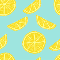 Lemon slices seamless pattern, hand drawn lemon slices 