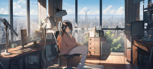 Chillhop woman sitting in an apartment