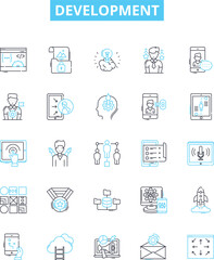 Development vector line icons set. Growth, Improvement, Expansion, Advancement, Proliferation, Progression, Enhancements illustration outline concept symbols and signs