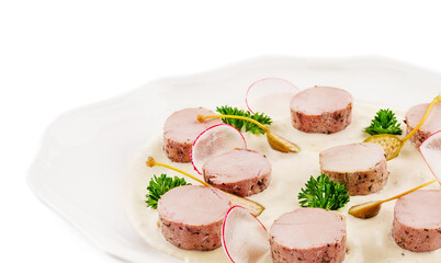 Salad with cream sauce and beef tongue