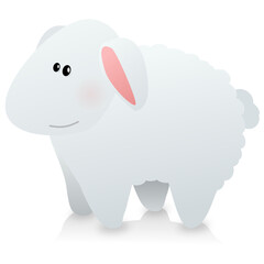 Young smiling sheep with white wool (cartoon)