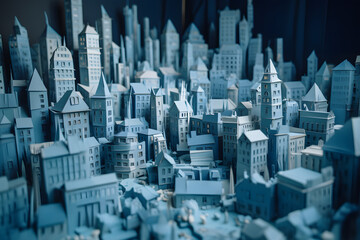 Obraz premium paper city with a skyscraper in blue tones, Generative AI