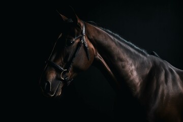 Fototapeta na wymiar Silhouette of a dark-colored horse in profile view, numbered five. Generative AI