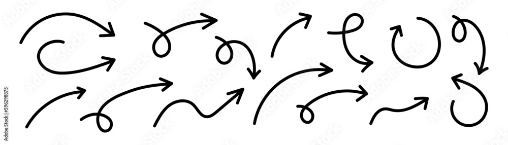 Aufkleber curved arrows. set of vector hand drawn arrows. collection of pointers.