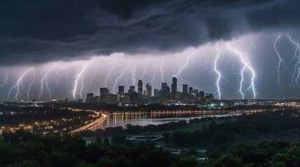 thunderstorm over city. Generative AI