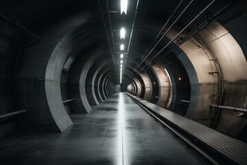 Polished concrete floor tunnel. Generative AI