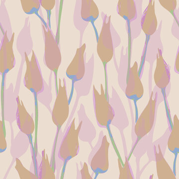 seamless pastel hand drawn tulips flower pattern background