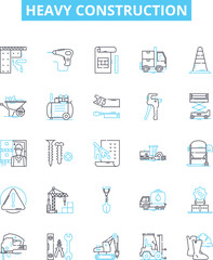 Heavy construction vector line icons set. Heavy, Construction, Excavation, Demolition, Equipment, Machines, Cranes illustration outline concept symbols and signs