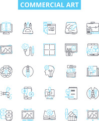 Commercial art vector line icons set. Advertising, Graphics, Illustration, Logos, Typography, Calligraphy, Design illustration outline concept symbols and signs