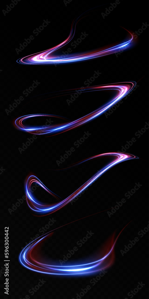 Poster abstract light lines of movement and speed in neon color. light everyday glowing effect. semicircula
