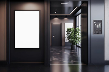 office corridor with elevators. Mockup, Informational electronic board
