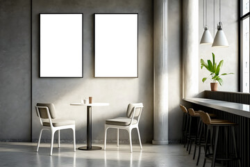 mockup paintings on the wall in a modern cafe in grunge style. Generative AI content,