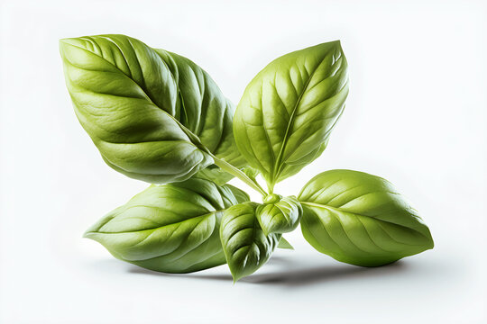 Close up of fresh green basil leaf. isolated on white background. Sweet Genoese basil