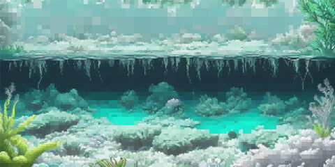 Underwater landscape. Aquatic background. Vector colorful illustration. Rectangular design.