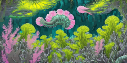 Fototapeta na wymiar Underwater landscape. Aquatic background. Vector colorful illustration. Rectangular design.