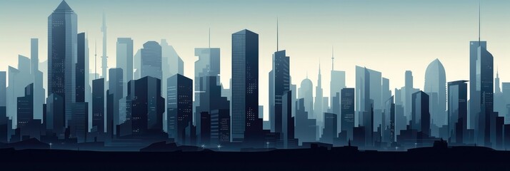 Fototapeta na wymiar A Sprawling City With Skyscrapers Panoramic Background. Generative AI
