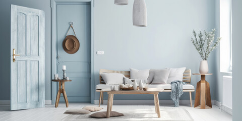 light blue living room interior, Generative AI