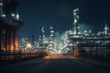 Fototapeta na wymiar Advanced petrochemical factory with up-to-date processing technologies for petro products. Generative AI