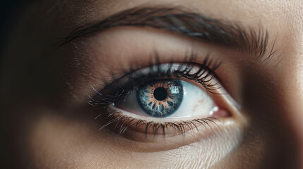 a close up of a woman's eye with blue eyes. Generative Ai