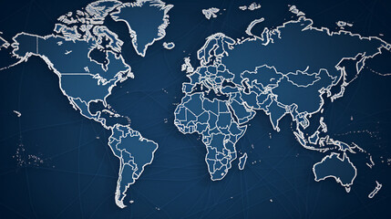 world map on blue background animation. Generative Ai
