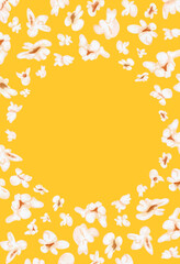 Vertical yellow banner with popcorn. Flyer template with copy space. Digital watercolor
