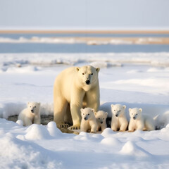 Naklejka na ściany i meble A family polar bear on an iceberg for global warming. AI illustration of sustainability and climate change