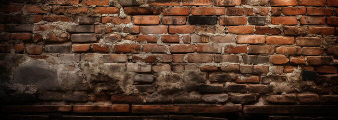 an old brick wall with a dark background. Generative Ai