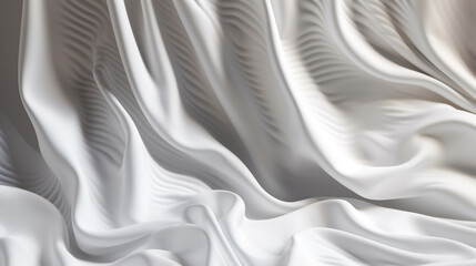 a white silk fabric with wavy lines is displayed in a bedroom. Generative Ai