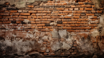 an old brick wall with some peeling paint. Generative Ai