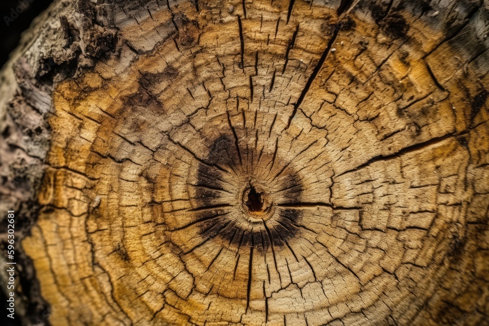 Poster detailed close-up of the textured bark on a tree trunk. generative ai
